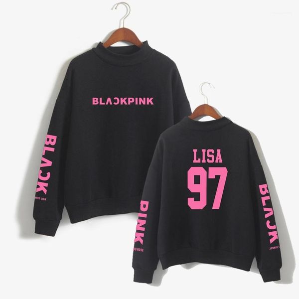

autumn winter pullovers blackpink jennie96 turtleneck hoodies women teenager clothing spring, Black