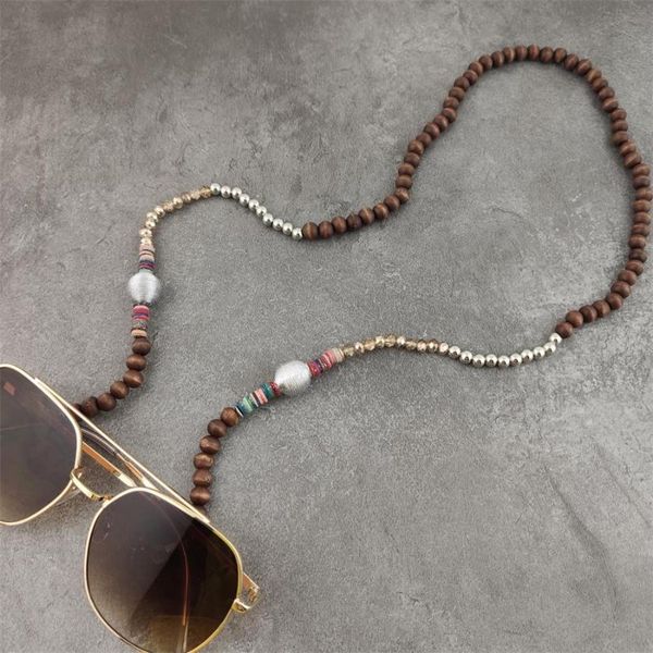 

boho wood beads eyeglass chains with silver ball metal sunglasses reading glasses chain eyewears cord holder neck strap rope