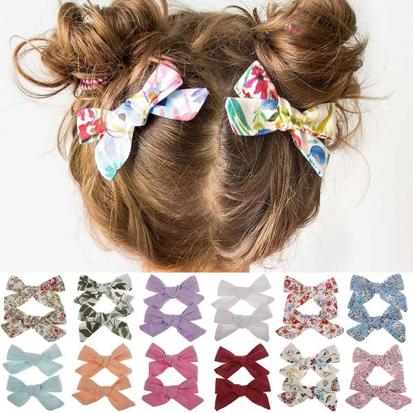 

cotton print 14 colors lovely bow bb hair clips flower children bohemian style 1pair hairpins baby hair clips girls cute, Slivery;white