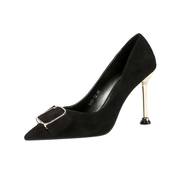 

9.5cm pumps korean fashion pointed pointed shallow rhinestone high heels fairy style stiletto shoes suede women's shoes, Black