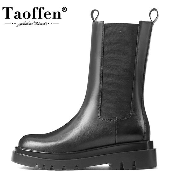 

fitwee new woman half short boots flat heel real leather women winter shoes fashion cool woman daily footwear size 34-39, Black