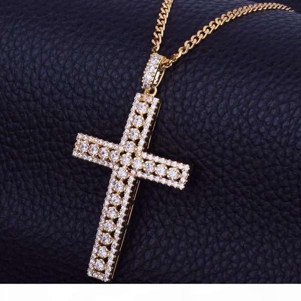 

men's cross necklace pendant charm bling ice out cubic zircon hip hop jewelry with rope chain for gift, Silver