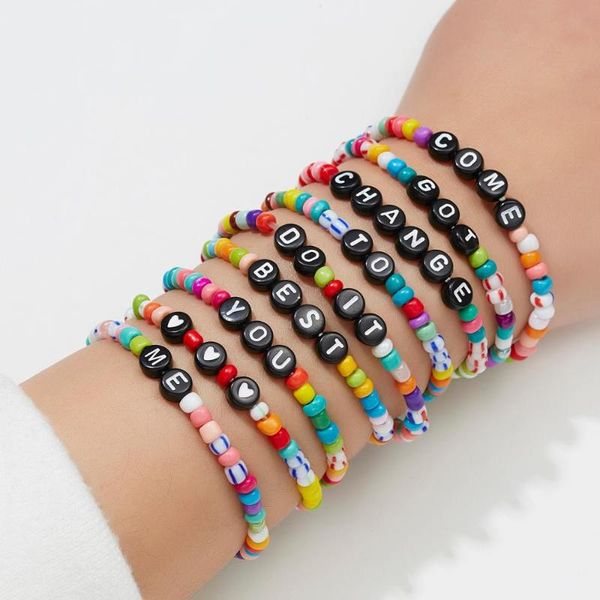 

vekno alphabet word colorful beads elastic rope bracelet diy jewelry bohemian couple friendship bracelets for girls punk gift, Golden;silver