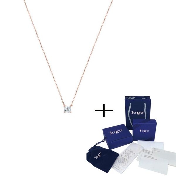 

mina bear 2020 swa fashion shiny square single zircon pendant female necklace female necklace 5510698 send girlfriend gift, Silver