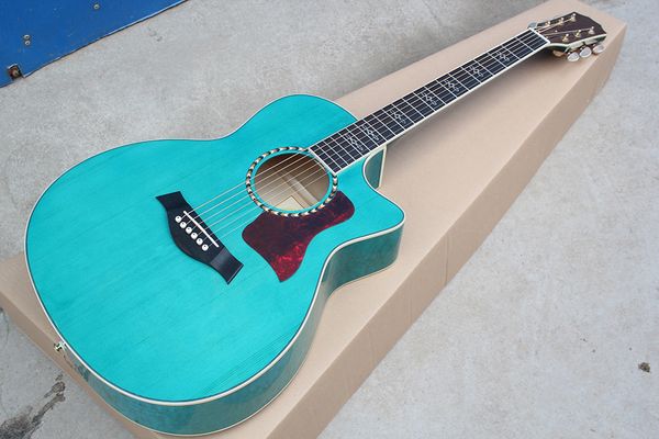 

factory custom blue 41 inch 614ce acoustic guitar with solid,red pickguard,cut away body,can be customized