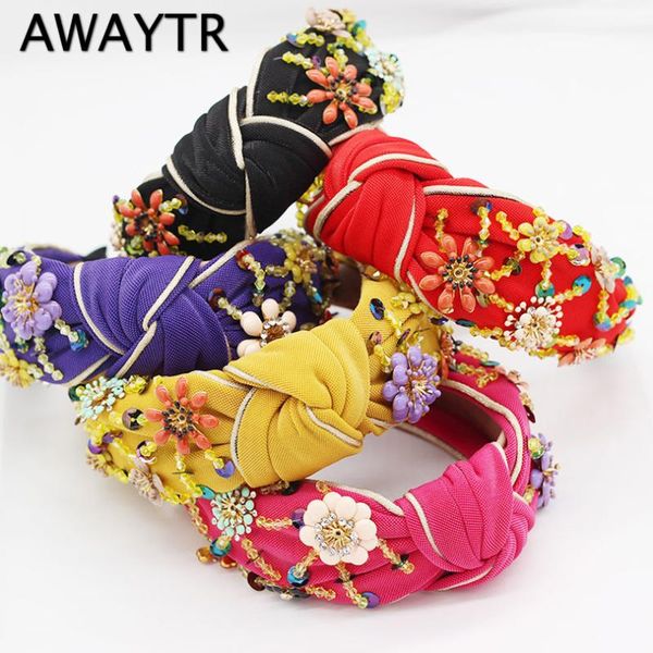 

awaytr bohemian fashion flowers wrapped personality dance headband colorful crystal flower geometric metal versatile hairband