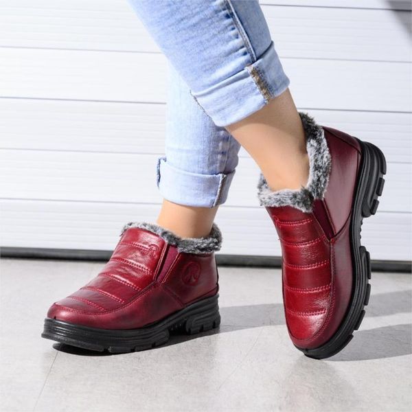 

2020 woman snow boots winter shoes women pu leather women's boots waterproof women's shoes super warm ladies slip on, Black