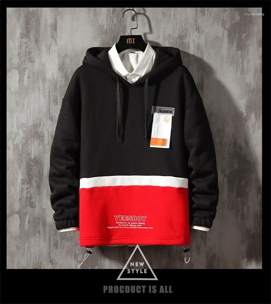 

sleeve clothes mens fashion harajuku contrast color hoodies designer hooded collar pullover letters sweatshirts mens fleece long, Black