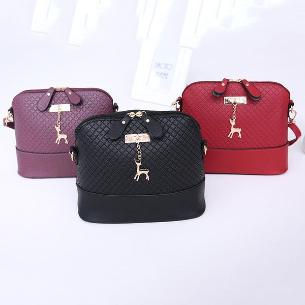 

5 color 2020 new pu sweet ladies bag exquisite pendant deer shoulder shoulder Messenger bag simple wild oblique lattice