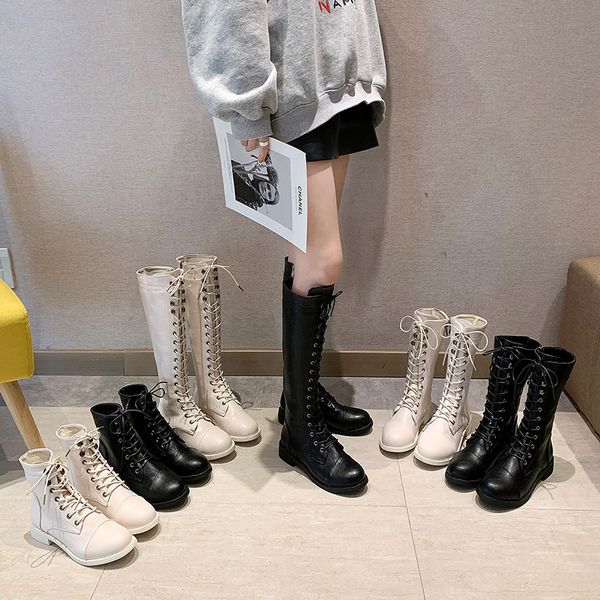 

woman flat boots boots-women brand women's shoes thigh high heels high booties ladies round toe low 2020 rock, Black