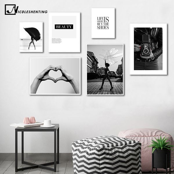

paintings holding hand beauty quotes fashion girl poster black whtie canvas wall art print nordic painting modern style decoration picture