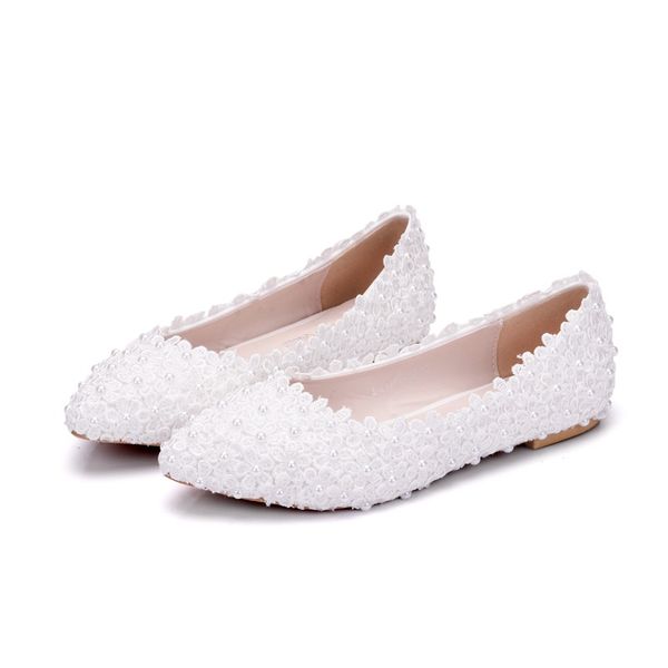 

spring and autumn wedding ladies single shoes handmade lace flower pearl bride bridesmaid shoes flat flat, Black