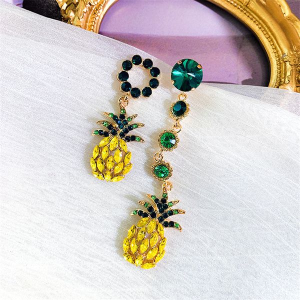 

fyuan korean long tassel green crystal asymmetry earrings for women yellow pineapple drop earrings wedding jewelry gifts, Silver