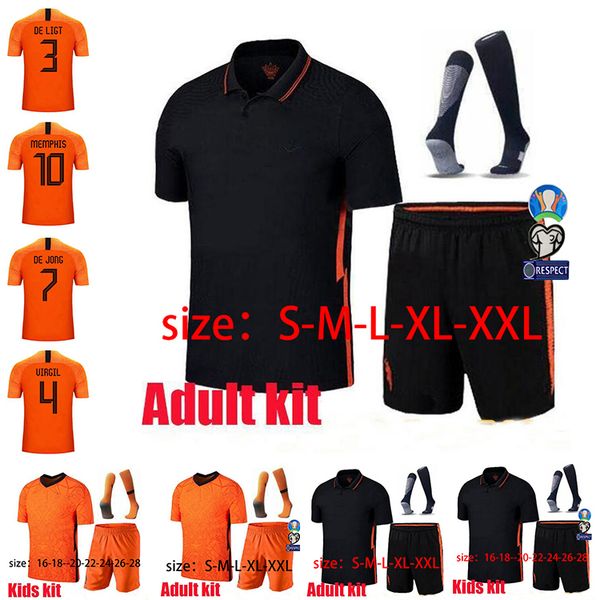 

2019 2020 netherlands child boys kids kit sets suit soccer jerseys wijnade jong wijnaldum kids holland football shirt, Black