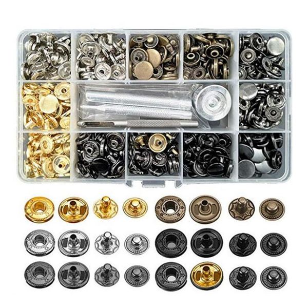 

150 sets 12.5mm diy snap button kit press studs bags metal for leather fasteners