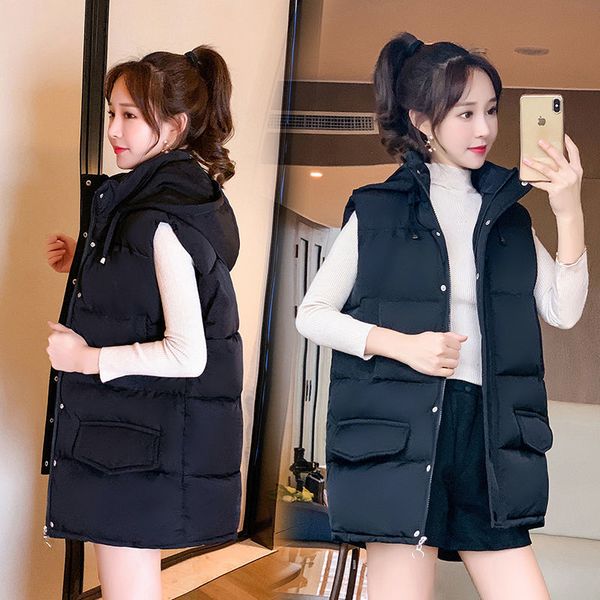 

anti-season new cotton vest women's mid-length cotton-padded clothes loose quilted cotton cloth vest waistcoat, Black;white