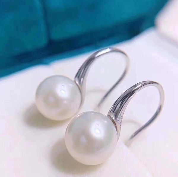 

natural fresh water pearl earrings women's s925 silver round bead ear hook earrings 14k gold injection wound wire earrings, White