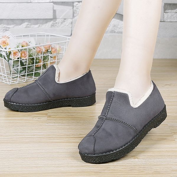 

warm snow shoes woman loafer flats winter shoes solid cotton home indoor soft bottom slip-on plush slippers winter, Black