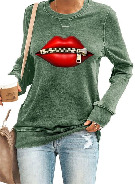 

женская молния рот мода tshirts осень зима o-образным вырезом с длинным рукавом пуловер сыпучие тройники женский высокие streetwears, White