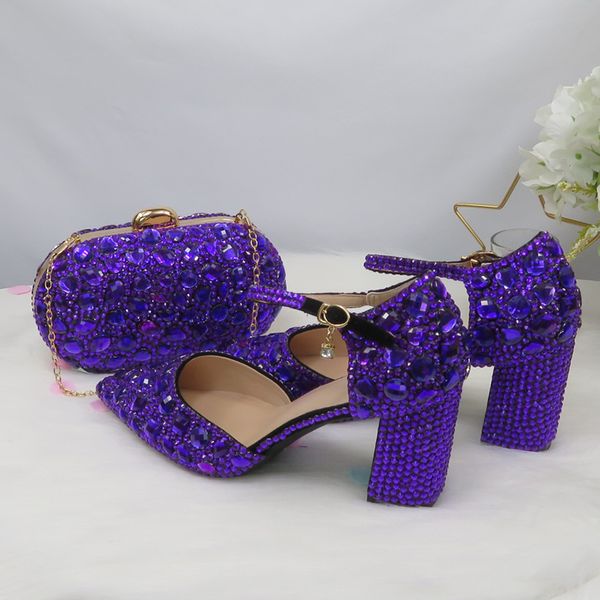 

2020 new arrival summer sky blue crystal sandals women's wedding shoes bride fashion pointed toe thick heel buckle sandals woman, Black