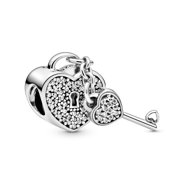 

925 sterling silver lock of love charms bead for diy jewelry making, pave padlock heart&key charm with cubic zirconia fit pandora bracelets, Black