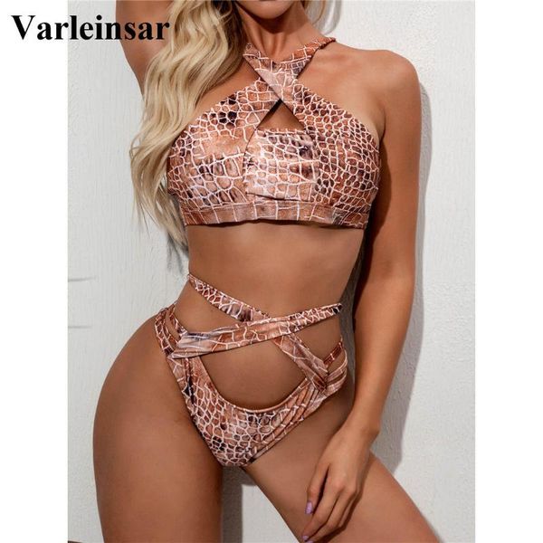 

women's swimwear 2021 wrap around snake skin bikini women female swimsuit two-pieces set bather bathing suit swim wear v2355, White;black