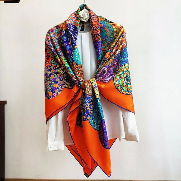 

new 12 mumi 100% twill 140 big square scarf silk shawl female, Blue;gray