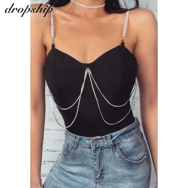

chain spaghetti strap sleeveless bodycon bodysuit women rompers summer party skinny slim backless bodysuits, Black;white