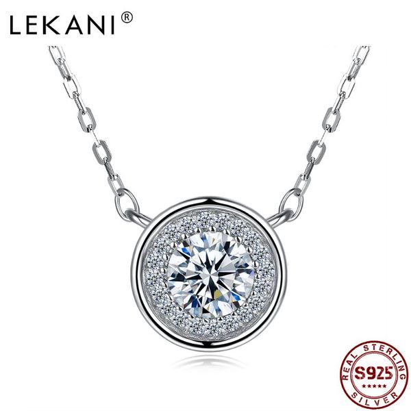 

lekani 925 sterling silver necklace round cubic zirconia pendant jewelry female decoration necklace girls friends valentine gift