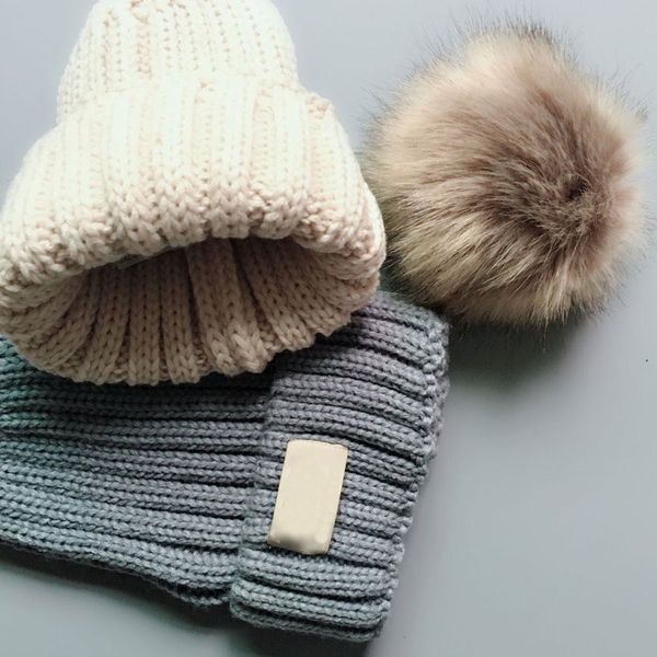 Mode Kinder Strickmütze Winter Warme Hüte Big Ball Wollmütze Niedliche Baby Nachahmung Waschbärenhaar 6 Farben Für 2-12 Jahre Alt