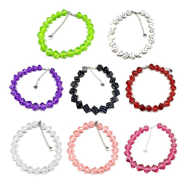 

colorful acrylic dice beads stretch choker funny game lucky dice necklace women, Golden;silver