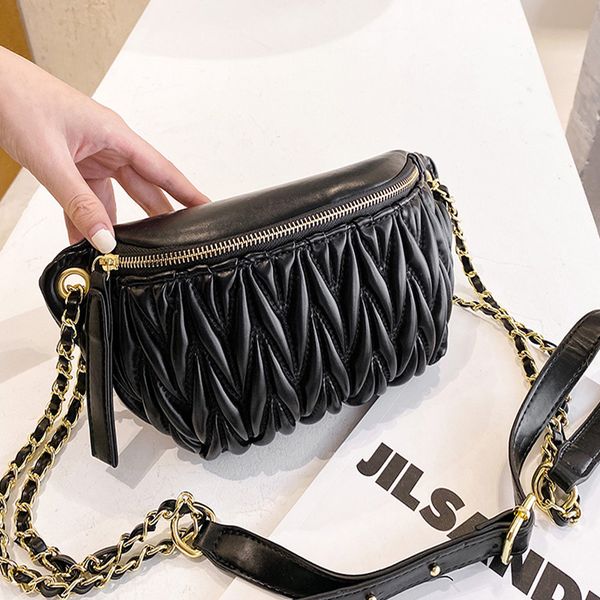 

ladies shoulder bags 2020 winter simple small chains crossbody bags for women pu leather hobos folds sling sac a main femme