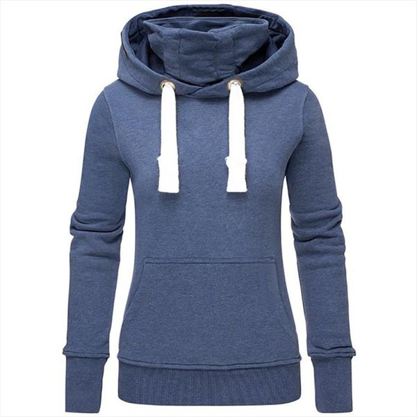 

hoody large size women ladies solid hooded turtleneck long sleeve sweatshirt pullover sudadera chandail a capuche moletom, Black
