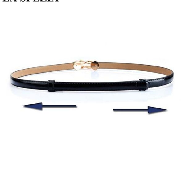 

la spezia women belt double buckle thin gold belts fashion real leather cowhide female narrow waist belts04, Black;brown