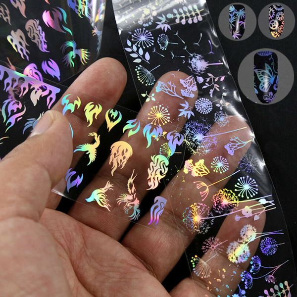 

nail art holographic roll nail aluminum foil flame dandelion panda bamboo butterfly water transfer sticker applique, Black