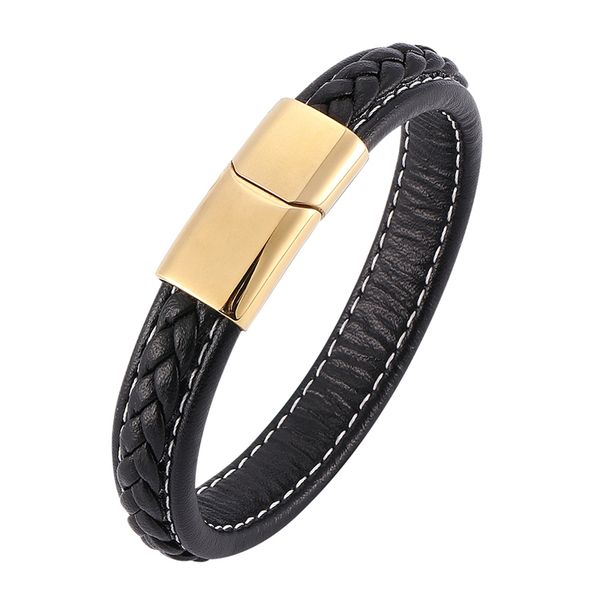

charm bracelets classic jewelry leather gold stainless steel magnetic buckle men women bracelet fashion sp0219, Golden;silver