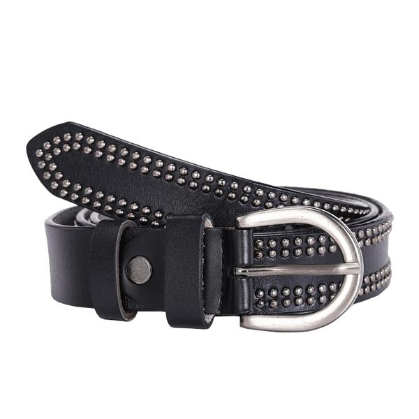 

western punk rivet design leather women belt fashion jeans dress women thin leather belt, Black;brown