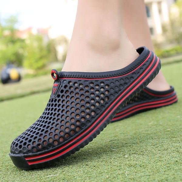 

2020 men shoes beach casual mens slippers hollow out casual couple beach sandal flip flops shoes non-slide male slippers, Black