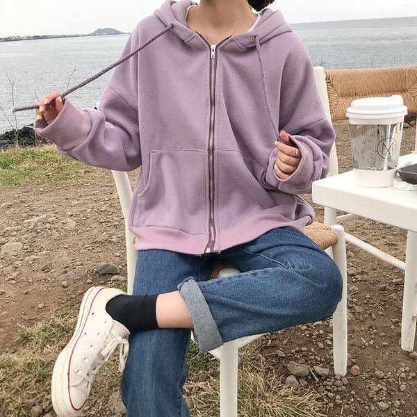 

2020 women's sweatshirts japanese harajuku ulzzang casual loose solid color sweatshirt female korean kawaii clothing for women, Black