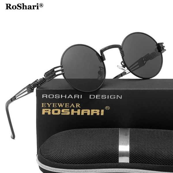 

roshari round steampunk sunglasses polarized john lennon hippie glasses metal frame 100% uv blocking lens a72, White;black