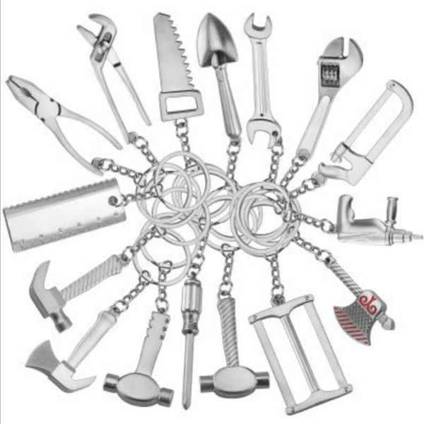

tools spanner hammer saw axe wrench pliers ruler pendants keychains metal key chains alloy simulation tools spanner jewelry, Silver