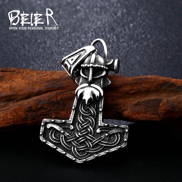 

beier 316l stainless steel viking hammer necklace pendant iron blood soldier glory men's pendant fashion lucky jewelry bp8-358, Silver
