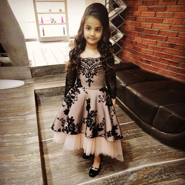 

charming a line high low little girls prom dresses for wedding square neck long sleeve sequined toddler birthday party gowns, Red;yellow