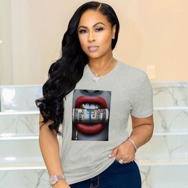 

short sleeve crew neck dollar print tees ladies clothing womens 2020 luxury designer summer clothes, White