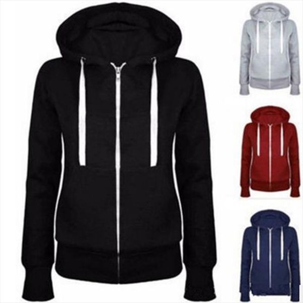 

classic women hoodies overcoat new spring autumn zipper hooded sweatshirts hoody jacket womens coat pockets outerwear, Black