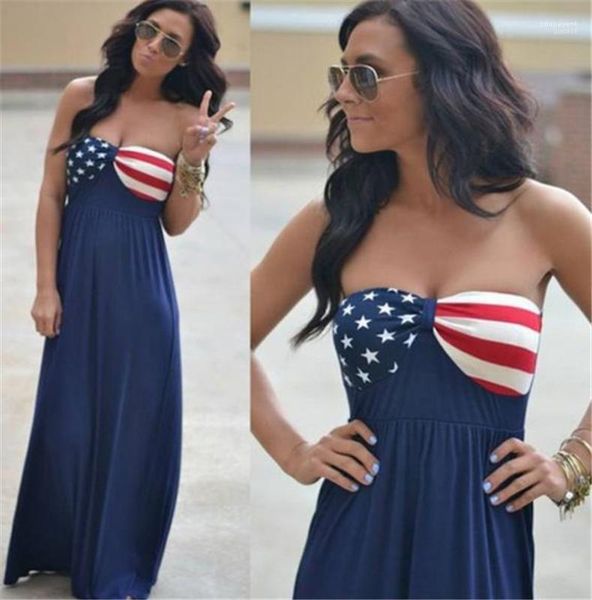 

with peplum flag usa stars print designer womens maxi dresses summer strapless a line ladies dresses, White;black