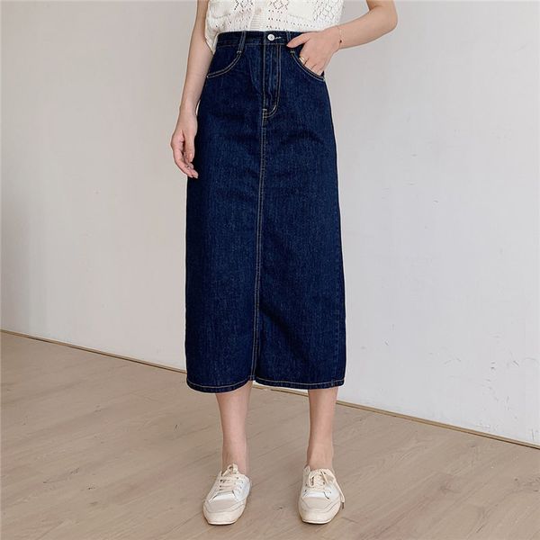 

stylish autumn high waist denim split skirts 2020 new female chic large size cowboy solid brief women straight skirts, Black