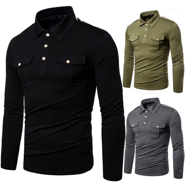 

mens clothing spring mens designer polo fashion slim solid color lapel neck long sleeve polo shirt casual, White;black