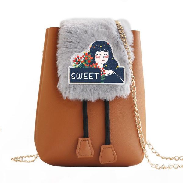 

2019 new women sweet plush flap pouch lady shoulder bag samll pu leather handbag
