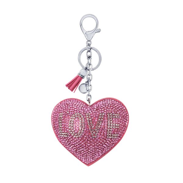 

new rhinestone korean flannel love shape keychain pendant tassel bag accessories car keyring charm, Silver